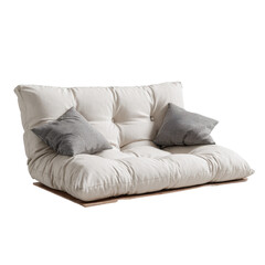 Obraz premium Soft and cozy two-seater sofa with cushions designed for relaxation in a modern living space