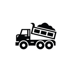 Black Dump Truck Icon Silhouette with Transparent Background, Side View