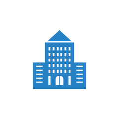 Blue Building Icon with Triangular Roof on Transparent Background Minimalist Style