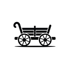 Black Wooden Cart Silhouette with Wheels on a Transparent Background