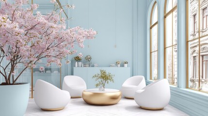 Light blue room with cherry blossoms