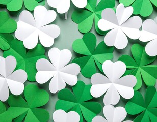 Colorful paper shamrocks on a pastel background