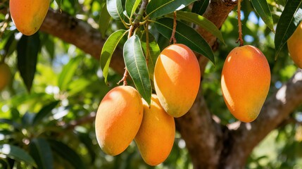 Ripe Mangoes on Tree, Fruit and Orchard Scene