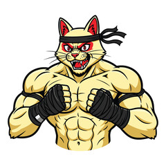 Muscular cartoon cat warrior ready for combat