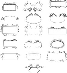 Vector set of calligraphic design elements and page decoration including vintage ornament frames, swirls, borders, and floral flourish scrolls for retro wedding and menu illustration