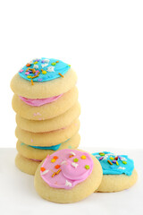 stack of pink and blue sugar cookies