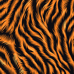 Vectand tiger skin pattern illustration with wild animal stripes and fur texture background, great fand wallpaper, fabric, tile surfaces, and seamless prints.