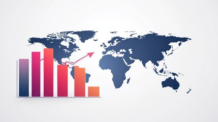 World map with graphic chart showing business growth and data visualization