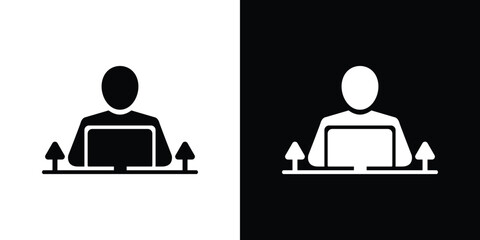 Person at Computer Desk in Icon Style with Transparent Background Isolated