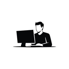 Silhouette of Focused Person Using Computer, Transparent Style Art