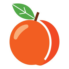 Vibrant orange peach icon with green leaf and stem for fruit and healthy food designs silhouette