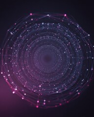 Obraz premium Abstract tunnel of digital connections with glowing purple and pink lights, futuristic technology background