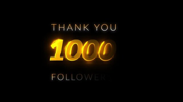 1000 followers Moving Gold fire Text celebration animation 4k video template, Thank you 1K followers,
 1k Followers thank you Social Media Network And Twitter Related Projects Concept video