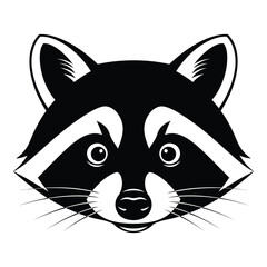 Expressive black and white raccoon face close-up graphic design element for wildlife themes silhouette