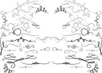 A set of vintage vector calligraphic design elements and page decorations with swirl and floral scroll ornaments for a wedding border frame