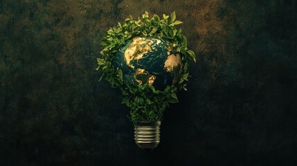 Earth encircled by green leaves inside of a lightbulb representing nature