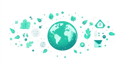 Illustration of earth surrounded by leaves and abstract elements