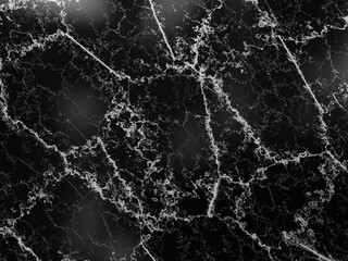 Deep black marble with striking white veins, creating a polished and glossy appearance.