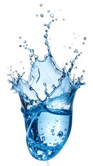 Clear water splash erupting upwards against a black background