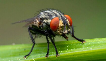 Fototapeta premium Close-up of a fly on a blade of grass (1)