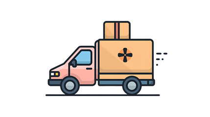 Animated icon of a pink delivery truck with a package, representing quick and reliable freight and moving services for business logistics and e-commerce