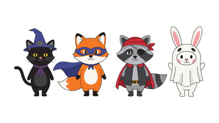 Halloween Costume Party: Adorable cartoon animals dressed in charming Halloween costumes. Capture the festive spirit. 