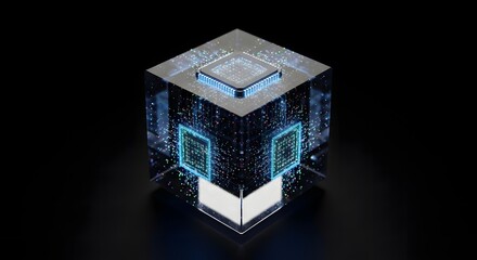 Digital Cube High-Tech Circuitry Abstract Illustration for Modern Technology