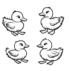 Obraz premium Cartoon ducklings in various poses vector illustration on white background