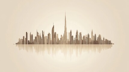 Fototapeta premium Cityscape silhouette against beige backdrop depicting tall buildings and skyline