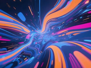 青とオレンジの抽象的なストリームが暗い背景に収束