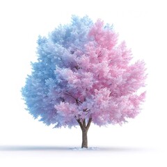 ピンクと青の花が咲くツートンカラーの木