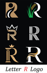 “Modern Letter R Logo Collection—Abstract & Elegant Brand Identity Designs with Crown Elements for Business, Monograms & Corporate Use