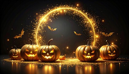 Enchanting Halloween scene with carved pumpkins and magical effects