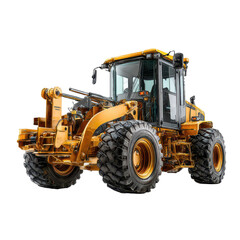 Fototapeta premium Heavy equipment at a construction site with a focus on a yellow grader machine