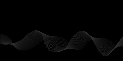 Minimalist abstract gray wave lines on deep black background