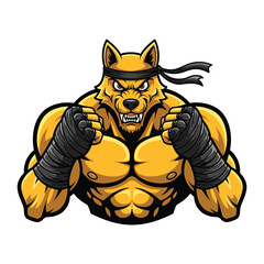 Muscular cartoon wolf warrior ready for combat