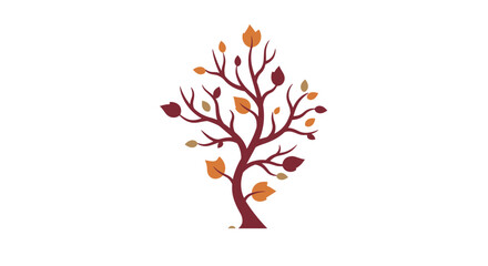 Autumn tree with falling leaves: minimalist natural design