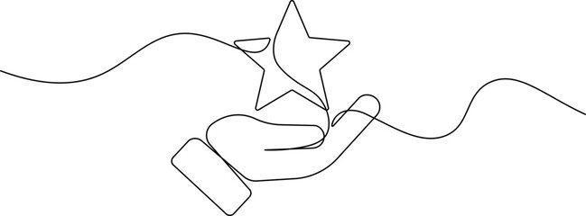 One Line Art Hand Holding Star - Minimalist Continuous Line Drawing Symbol of Achievement and Success
