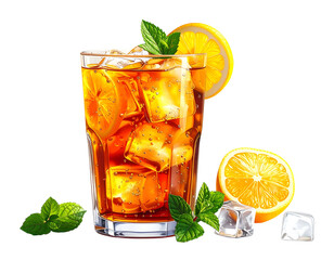 Iced tea drink with lemon and mint