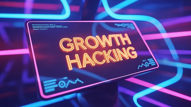 Neon Growth Hacking Display with Abstract Background