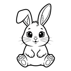 Cute fluffy bunny rabbit sitting with big eyes and long ears line drawing art silhouette