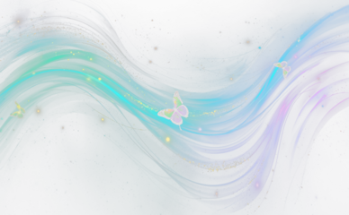 Abstract wave of teal green and purple light streaks with sparkles transparent background