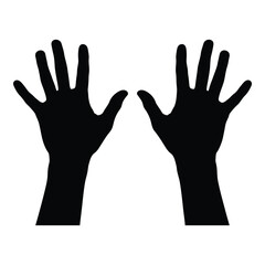 Obraz premium Silhouette of two open hands raised upwards isolated against a clean showing five fingers silhouette
