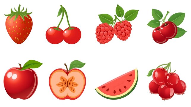 A set of fresh, ripe strawberries is a sweet, red fruit and berry food for a healthy summer snack - Powered by Adobe