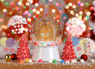 Christmas Candy Snow Globe Scene With Peppermint Trees And Colorful Sprinkles Kid's Photo Idea