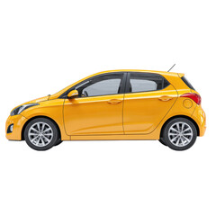 Obraz premium Bright yellow hatchback parked in a modern city setting during daylight hours