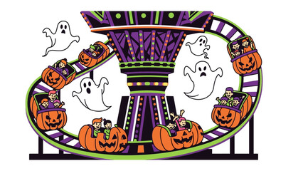 Halloween Carousel Adventure: A whimsical carousel ride, transforming into a Halloween-themed spectacle with pumpkin carriages and playful ghosts, inviting fun and fantasy. 