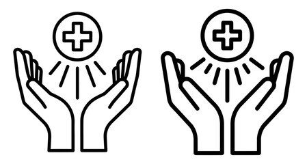 Vector art of hands holding medical cross symbol of health and medical care