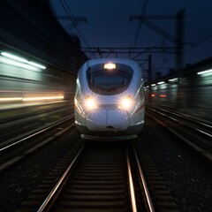 Fototapeta premium High-Speed Train at Dusk: Modern Transportation