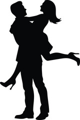 a black silhouette of a man carrying a woman